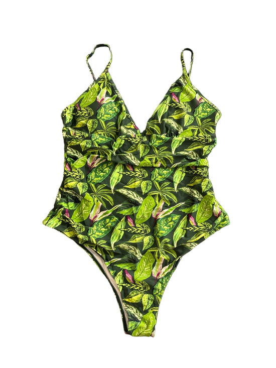 Other - XXL Tropical Leaf Print One Piece Swimsuit Ruched V Neck Adjustable Straps